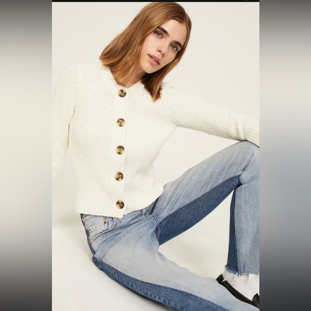 Madewell Textural Knit Cardigan Sweater Chunky creamy off white Ivory Small - Picture 4 of 11